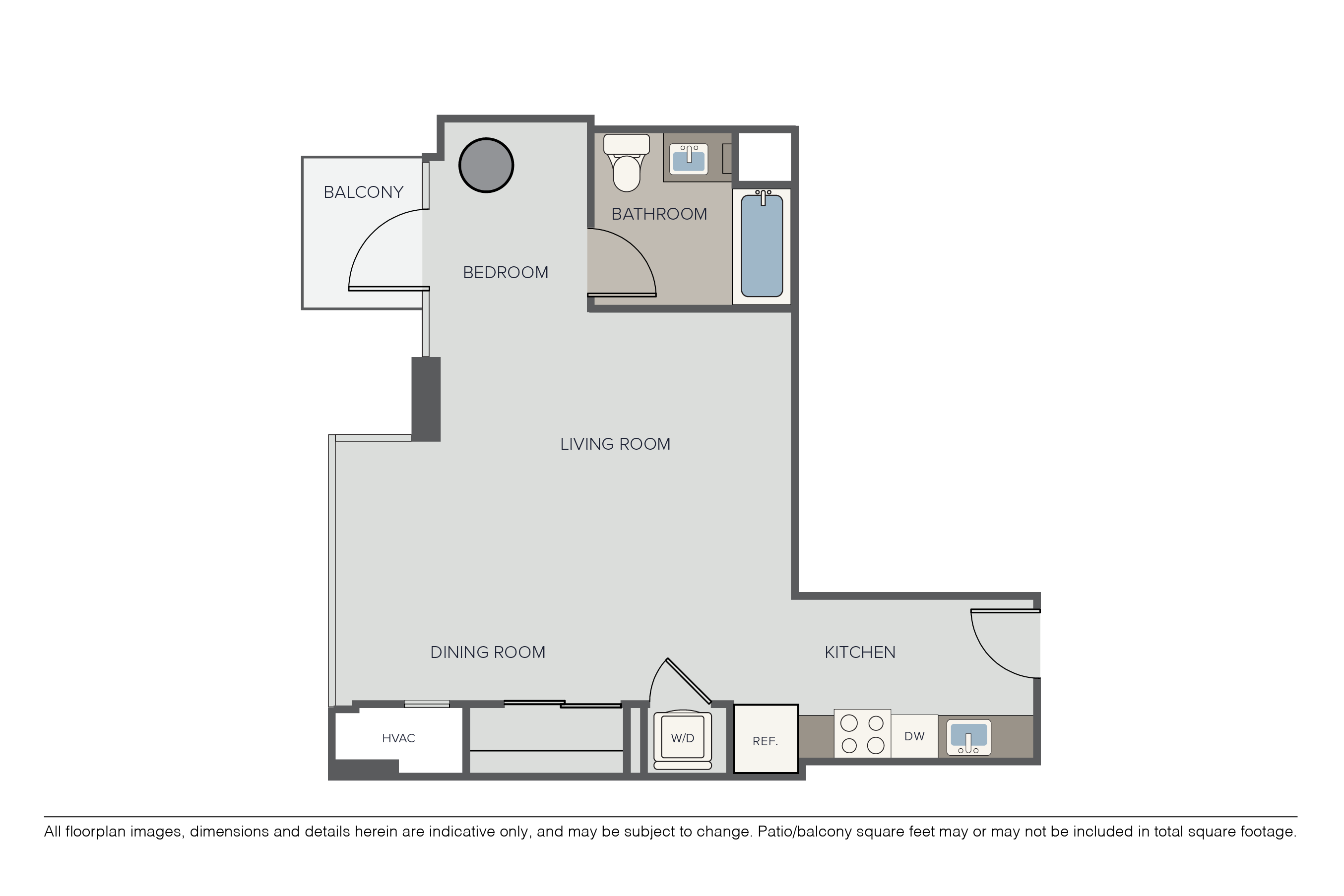 Floor plan for studio, 1 bath, 639 sqft